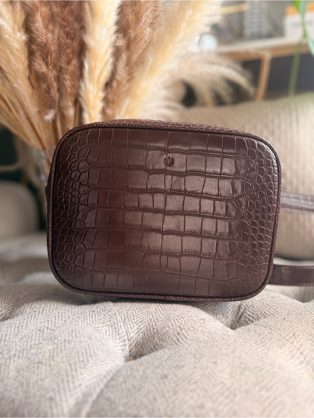 ELA Croc-Embossed Burgundy-Brown Vegan Leather Crossbody Bag